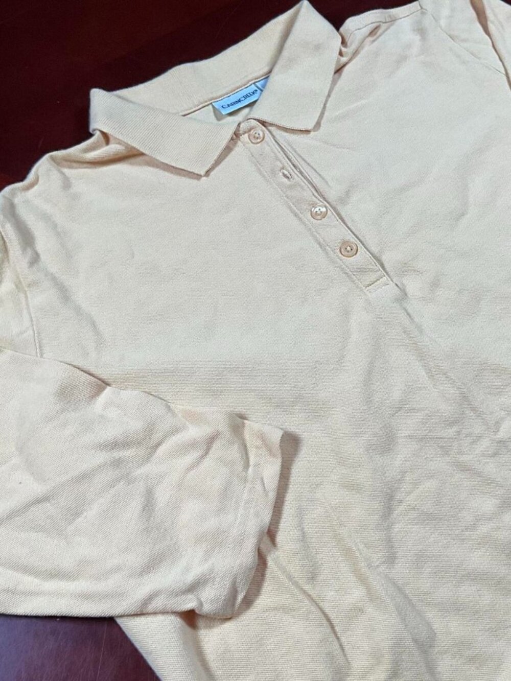 VTG Womens Cabin Creek Yellow Classic Minimalist 3/4 Sleeve Polo (Large)